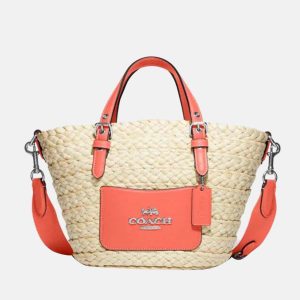 Coach Orange Straw & Leather Small Tote Bag, Tote Handbags - Luxury Closet catalog