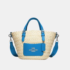 Coach Blue Straw & Leather Small Tote Bag, Tote Handbags - Luxury Closet catalog