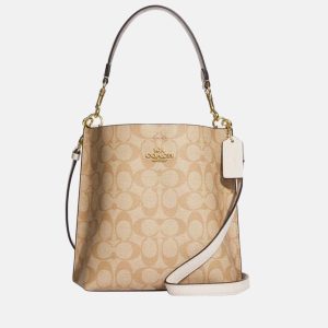 Coach Beige & White - Signature Coated Canvas and Leather - Molie Bucket Bag, Handbags - Luxury Closet catalog
