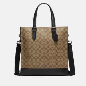 Coach Beige & Black - Signature Coated Canvas & Leather - Tote Bag, Tote Handbags - Luxury Closet catalog