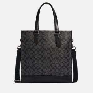 Coach Black - Signature Coated Canvas & Leather - Tote Bag, Tote Handbags - Luxury Closet catalog