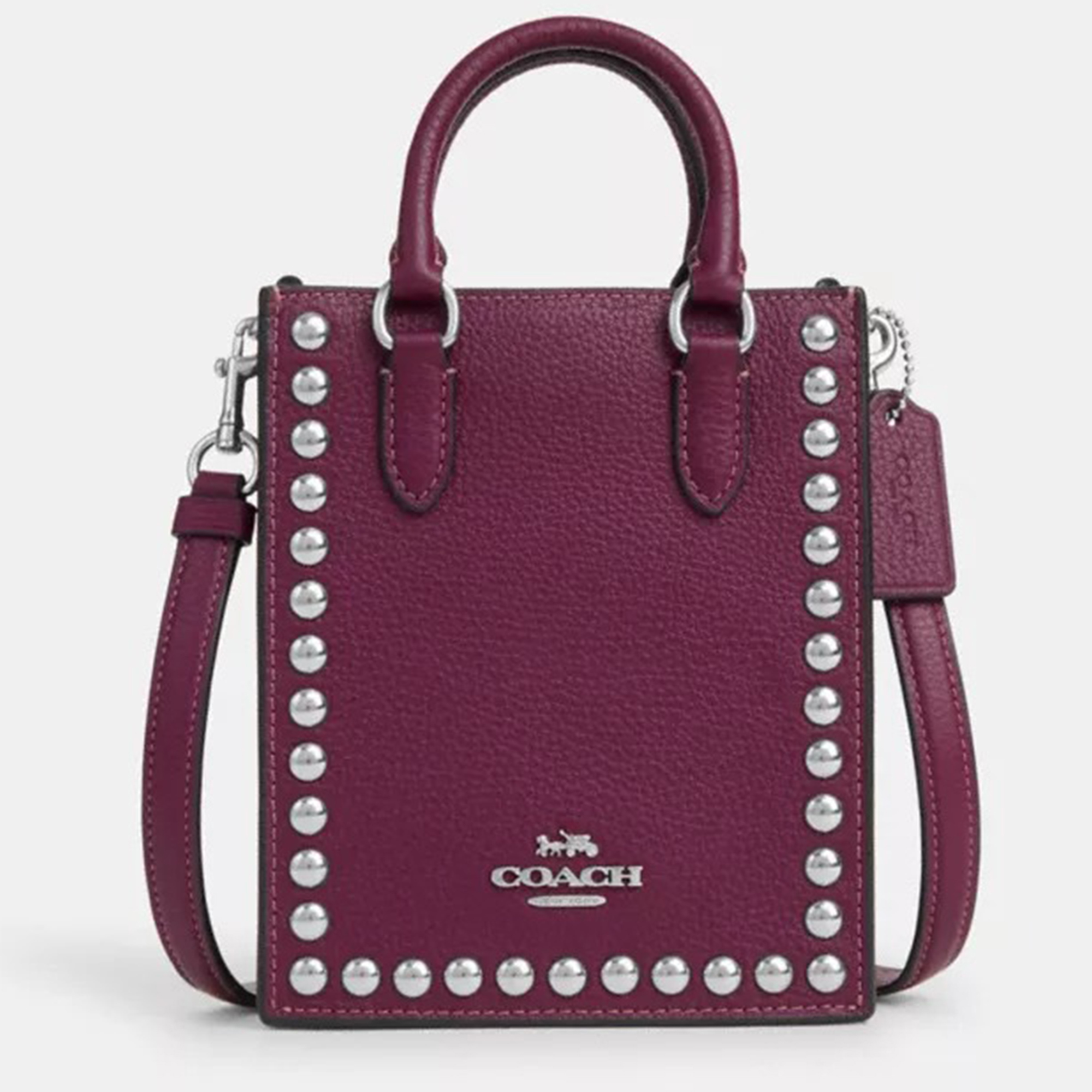 Coach Burgundy Leather and Rivets North South Mini Tote, Tote Handbags - Luxury Closet catalog