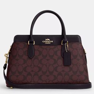 Coach Burgundy/Black Signature Canvas and Leather Darcie Carryall Bag, Tote Handbags - Luxury Closet catalog