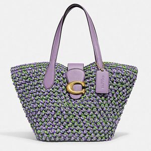 Coach Light Purple/Green Straw and Leather Small Tote Bag, Tote Handbags - Luxury Closet catalog