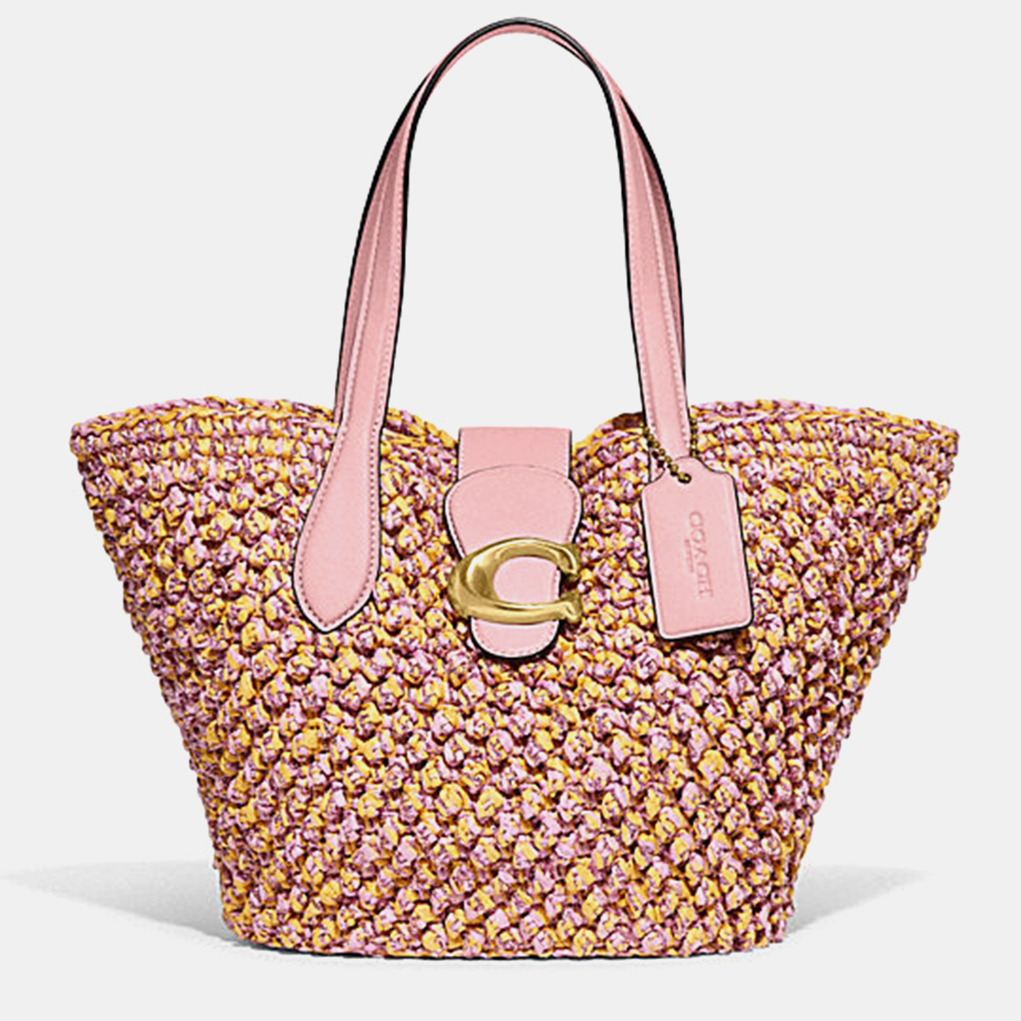Coach Pink/Orange Straw and Leather Small Tote Bag, Tote Handbags - Luxury Closet catalog