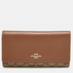 Coach Brown/Beige Signature Coated Canvas and Leather Trifold Long Wallet, Wallets & Money Clips - Luxury Closet catalog