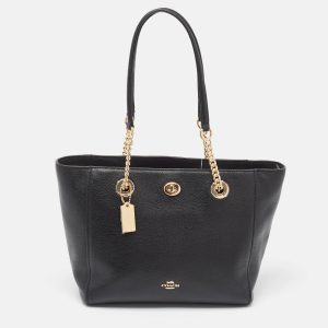 Coach Black Leather Turnlock Chain Tote, Tote Handbags - Luxury Closet catalog