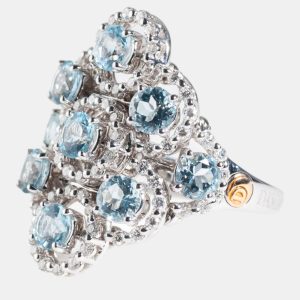 Damiani 18K White Gold, Aquamarine and Diamond 0.80ct. tw. Statement Ring Sz. 7.25, Rings - Luxury Closet catalog