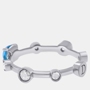 Damiani 18K White Gold, Diamond 0.23ct. tw. and Blue Topaz Band Ring Sz. 7.5, Rings - Luxury Closet catalog
