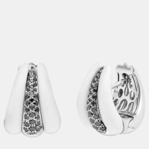 Damiani 18K White Gold and Enamel, Black Diamond Huggie Earrings, Earrings - Luxury Closet catalog