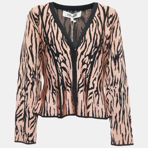 Diane Von Furstenberg Pink/Black Tiger Striped Knit Cardigan XL, Sweaters & Cardigans - Luxury Closet catalog