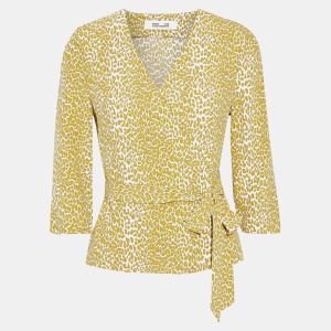 Diane Von Furstenberg Yellow Printed Crepe Wrap Top S, Shirts & Tops - Luxury Closet catalog