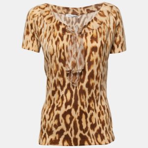 Christian Dior Brown Animal Print Knit Top L, Shirts & Tops - Luxury Closet