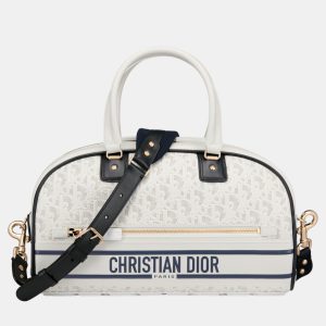 Christian Dior White Calfskin Medium Dior Vibe Zip Bowling Bag, Tote Handbags - Luxury Closet catalog