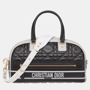 Christian Dior Black Calfskin Medium Dior Vibe Zip Bowling Bag, Tote Handbags - Luxury Closet catalog