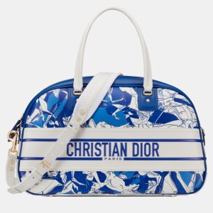 Christian Dior Blue Calfskin Large Dior Vibe Classic Bowling Bag, Tote Handbags - Luxury Closet catalog