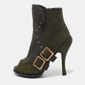 Dior Green Suede and Leather Peep Toe Ankle Boots Size 35.5, Boots - Luxury Closet catalog