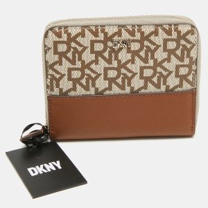 DKNY Biege/Brown Signature Coated Canvas and Leather Vela Zip Around Wallet, Wallets & Money Clips - Luxury Closet catalog