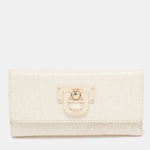 Dkny Off White Croc Embossed Leather Flap Continental Wallet, Wallets & Money Clips - Luxury Closet catalog