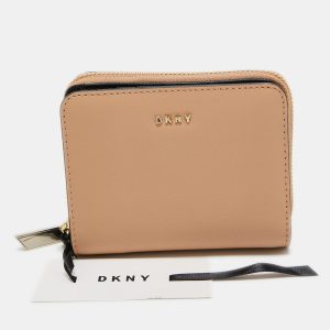 DKNY Beige Saffiano Leather Zip Around Compact Wallet, Wallets & Money Clips - Luxury Closet catalog