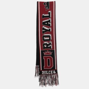 Dolce & Gabbana Maroon/Black Logo Royal Love Cashmere Knit Stole, Scarves & Shawls - Luxury Closet catalog