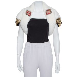 Dolce & Gabbana White Fur Stone & Sequin Embellished Open Front Crop Jacket S, Coats & Jackets - Luxury Closet catalog