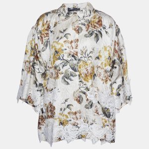 Dolce & Gabbana Light Cream Floral Printed Silk Jacquard Button Front Jacket S, Coats & Jackets - Luxury Closet catalog