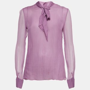Dolce & Gabbana Purple Silk Tie-Up Detail Blouse M, Shirts & Tops - Luxury Closet catalog