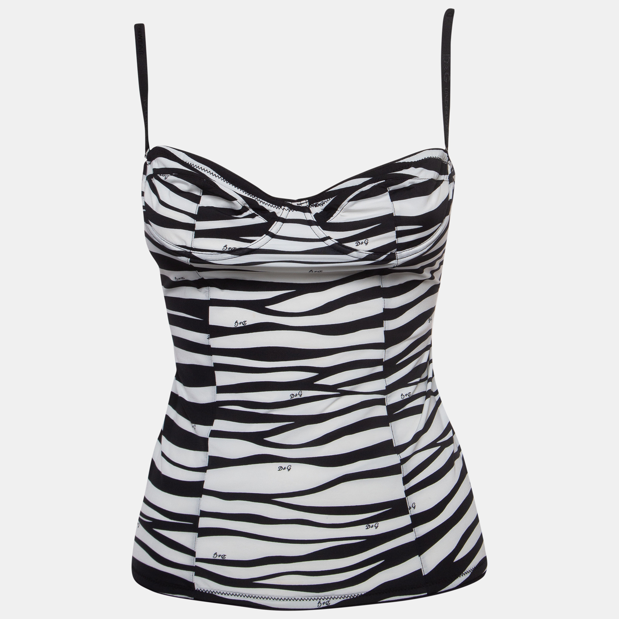 Dolce & Gabbana Under Wear Black/White Print Stretch Nylon Strappy Top M, Shirts & Tops - Luxury Closet catalog