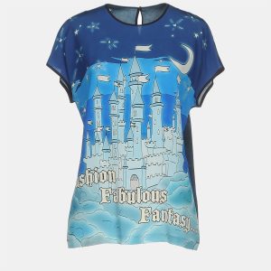 Dolce & Gabbana Blue Castle Print Silk Top XS (IT 36), Shirts & Tops - Luxury Closet catalog