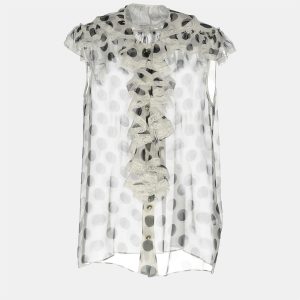 Dolce & Gabbana White Polka Dot Silk Ruffled Blouse M (IT 42), Shirts & Tops - Luxury Closet catalog