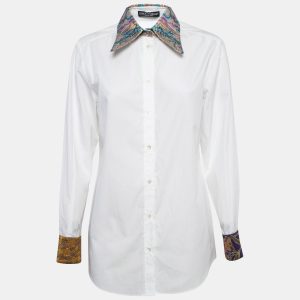 Dolce & Gabbana White Jacquard Trim Cotton Poplin Long Sleeve Shirt S, Shirts & Tops - Luxury Closet catalog