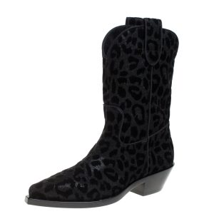 Dolce & Gabbana Black Animal Print Lurex and Velvet Cowboy Boots Size 37.5, Boots - Luxury Closet catalog