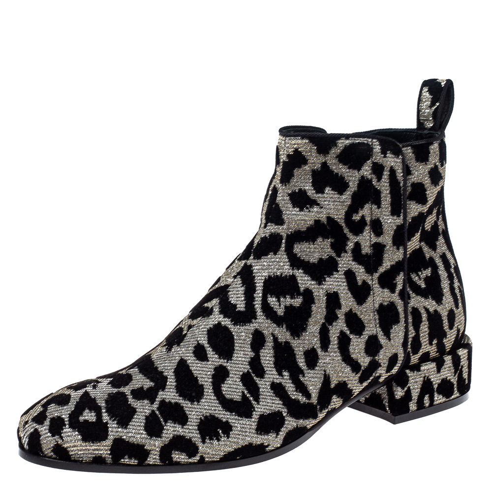 Dolce & Gabbana Black/Silver Animal Print Lurex and Velvet Ankle Boots Size 37, Boots - Luxury Closet catalog