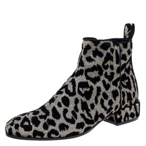 Dolce & Gabbana Black/Silver Animal Print Lurex and Velvet Ankle Boots Size 39, Boots - Luxury Closet catalog