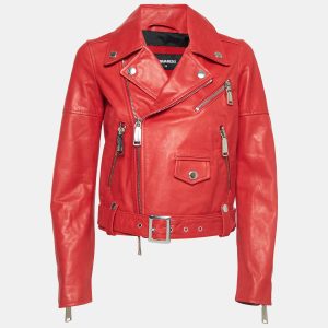 Dsquared2 Red Leather Zip-Up Biker Jacket S, Coats & Jackets - Luxury Closet catalog