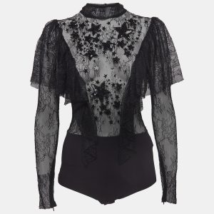 Elisabetta Franchi Black Embellished Stretch Tulle Bodysuit M, Shirts & Tops - Luxury Closet catalog