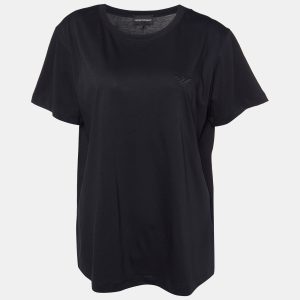 Emporio Armani Black Velour Pattern Cotton Knit T-Shirt L, Shirts & Tops - Luxury Closet