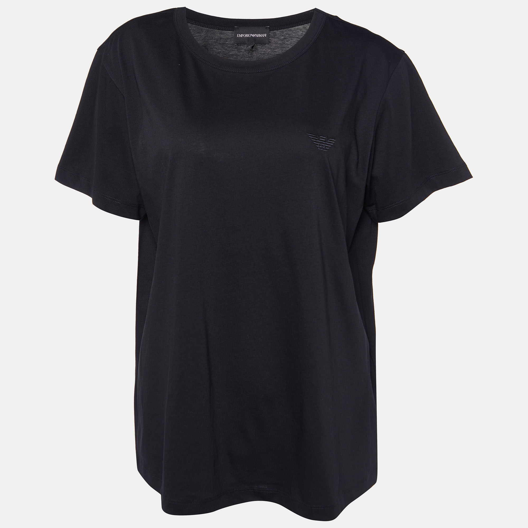 Emporio Armani Black Velour Pattern Cotton Knit T-Shirt L, Shirts & Tops - Luxury Closet