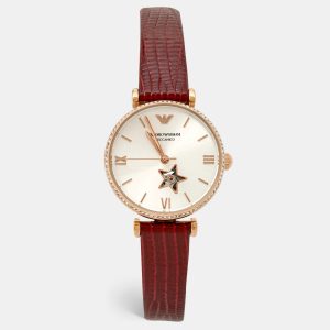 Emporio Armani Silver Rose Gold Plated Stainless Steel Leather Meccanico AR60044 Women's Wristwatch 34 mm, Watches - Luxury Closet catalog