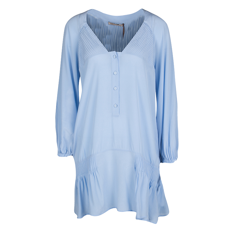 Ermanno Scervino Powder Blue Silk Pintuck Detail Long Sleeve Tunic M, Shirts & Tops - Luxury Closet