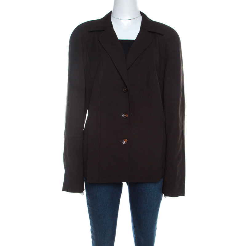 Escada Dark Brown Stretch Wool Raglan Sleeve Paneled Blazer XL, Coats & Jackets - Luxury Closet