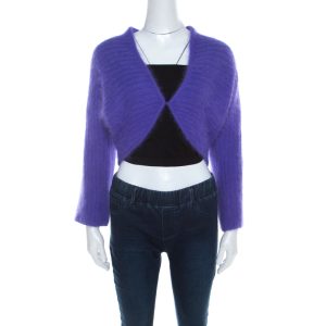 Escada Purple Angora Blend Button Front Fuzzy Bolero L, Sweaters & Cardigans - Luxury Closet catalog