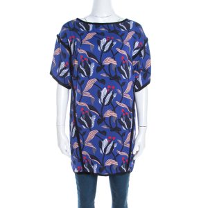 Escada Ink Blue Floral Print Silk Blend Naternia Tunic Top M, Shirts & Tops - Luxury Closet catalog