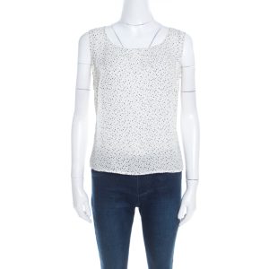 Escada Off White and Black Polka Dotted Silk Sleeveless Top M, Shirts & Tops - Luxury Closet catalog