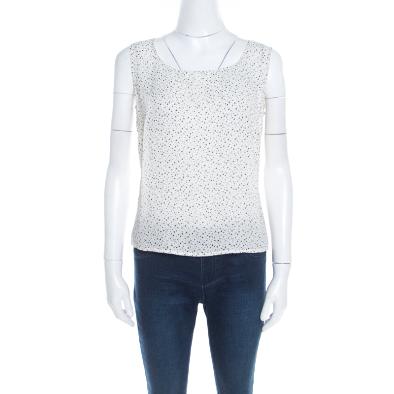 Escada Off White and Black Polka Dotted Silk Sleeveless Top M, Shirts & Tops - Luxury Closet catalog