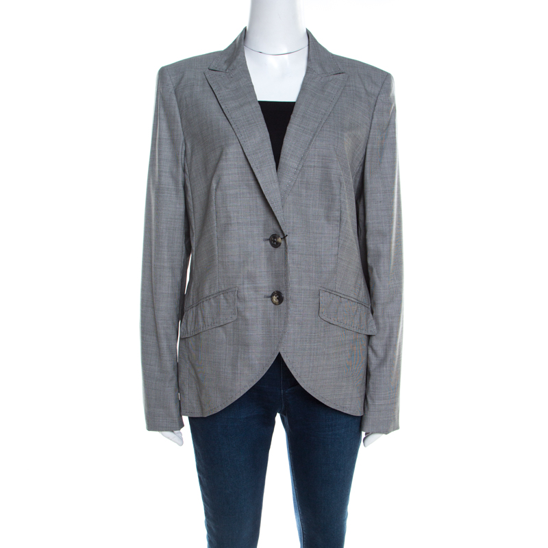 Escada Grey Houndstooth Wool Asymmetric Bibi Jacket L, Coats & Jackets - Luxury Closet catalog
