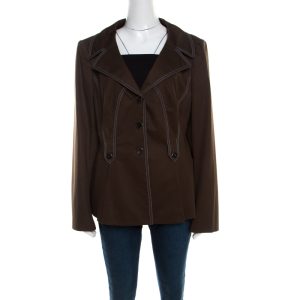 Escada Military Green Cotton Topstitch Detail Button Front Blazer XL, Coats & Jackets - Luxury Closet catalog