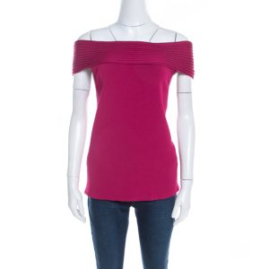 Escada Magenta Pink Rib Knit Off Shoulder Sleeveless Top M, Shirts & Tops - Luxury Closet catalog