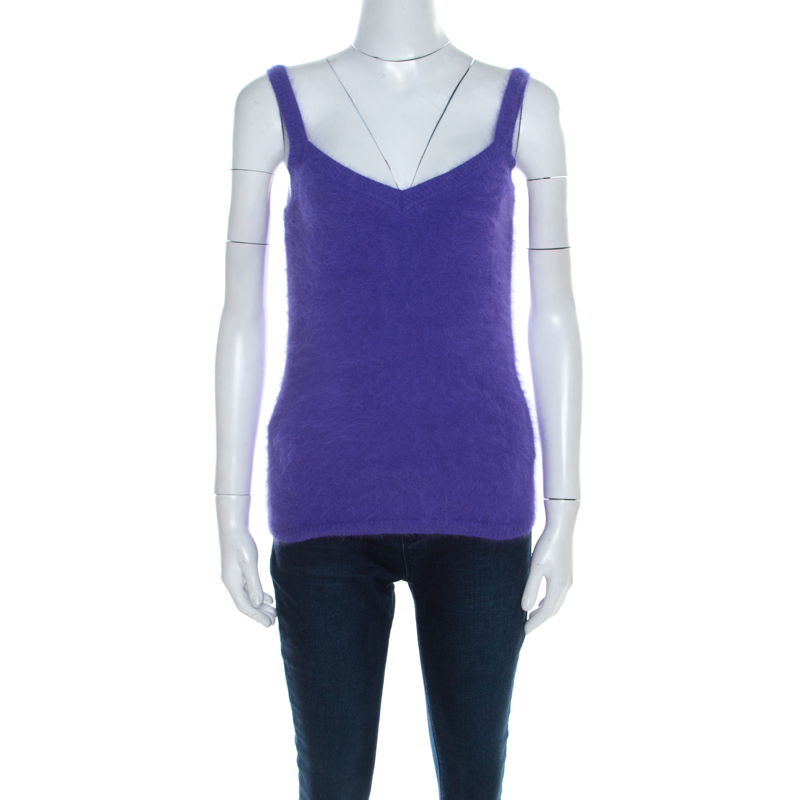 Escada Purple Angora Rib Knit Silk Lined Fuzzy Tank Top L, Shirts & Tops - Luxury Closet catalog